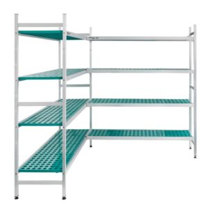 Regał aluminiowy Mega-M ALUFRI 4 półki z tworzywa sztucznego PP G-39 cm H-180 cm narożny mpp001907 i mpp001910