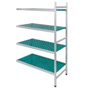 Zdjęcie produktu: Regał aluminiowy Mega-M ALUFRI 4 półki z tworzywa sztucznego PP L-117 cm G-39 cm H-180 cm moduł dostawny