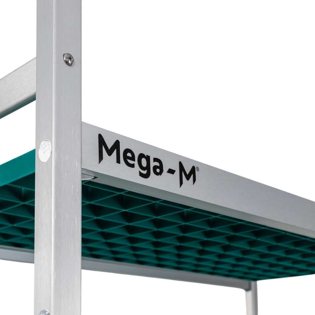 Regał aluminiowy Mega-M ALUFRI 4 półki z tworzywa sztucznego PP L-151 cm H-180 cm moduł dostawny