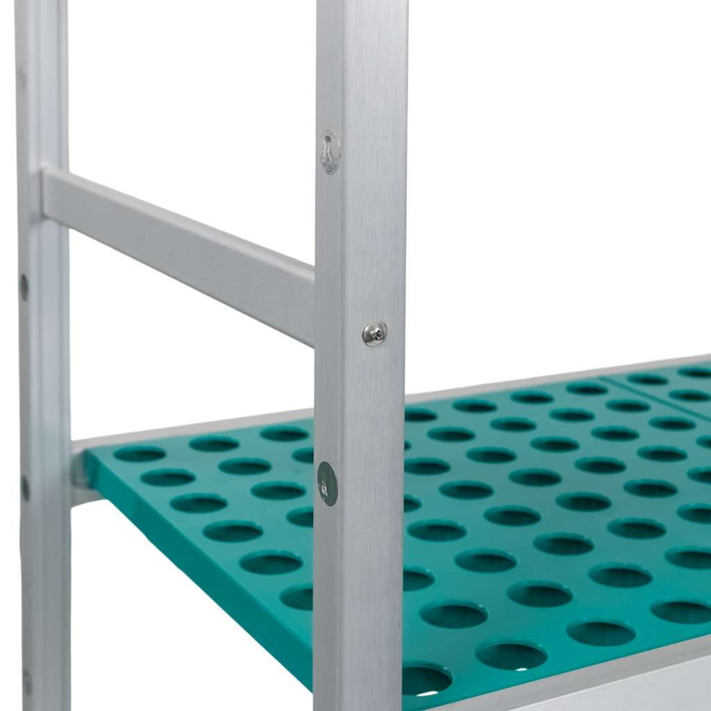 Regał aluminiowy Mega-M ALUFRI 4 półki z tworzywa sztucznego PP L-154 cm H-180 cm moduł bazowy