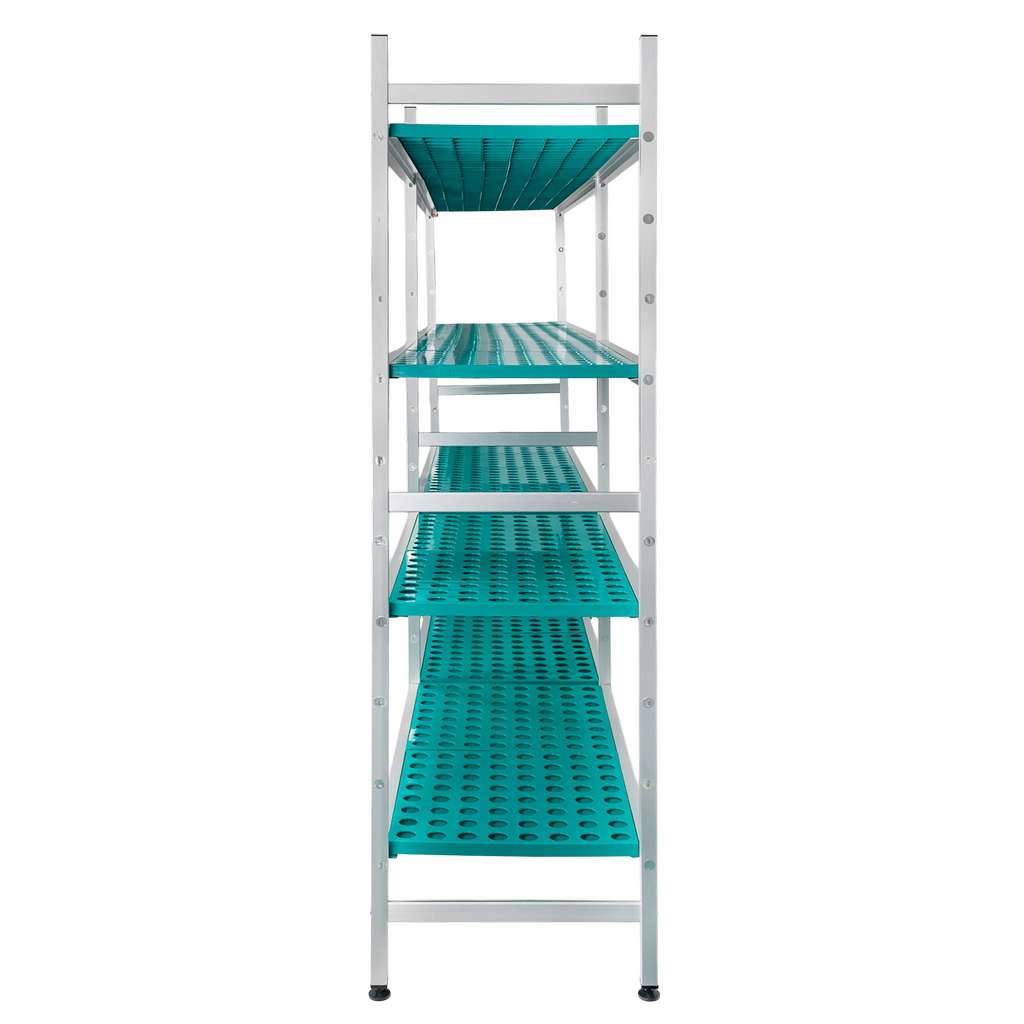 Regał aluminiowy Mega-M ALUFRI 4 półki z tworzywa sztucznego PP L-305 cm H-180 cm zestaw