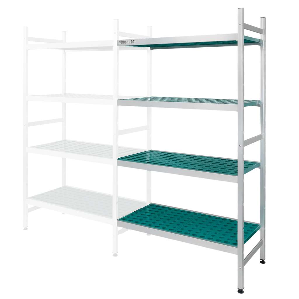 Regał aluminiowy Mega-M ALUFRI 4 półki z tworzywa sztucznego PP L-94 cm H-180 cm moduł dostawny