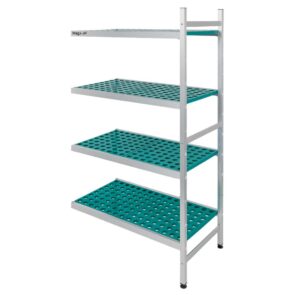 Zdjęcie produktu: Regał aluminiowy Mega-M ALUFRI 4 półki z tworzywa sztucznego PP L-94 cm G-39 cm H-180 cm moduł dostawny
