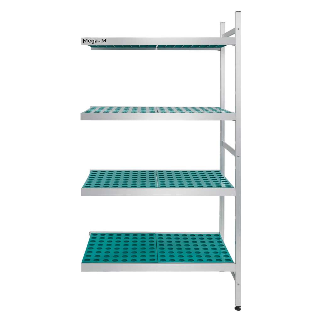 Regał aluminiowy Mega-M ALUFRI 4 półki z tworzywa sztucznego PP L-94 cm H-180 cm moduł dostawny