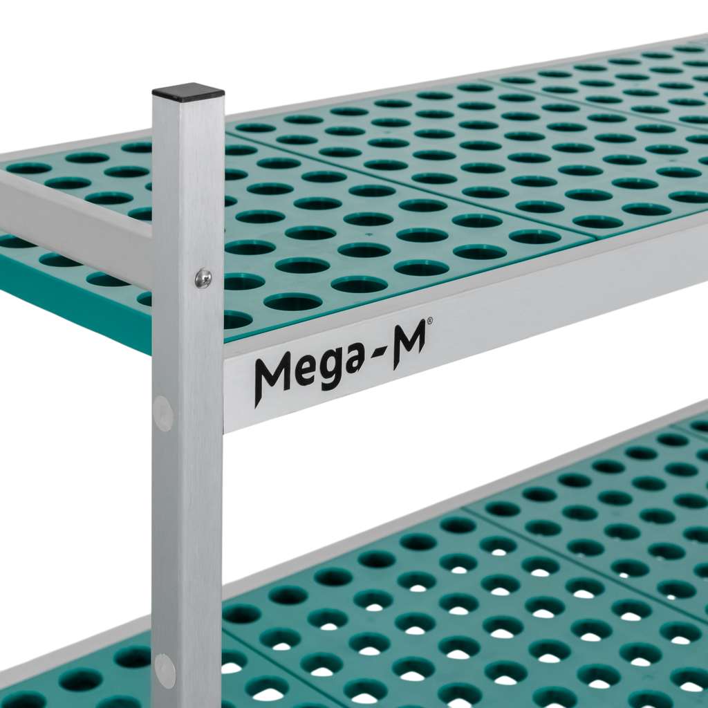 Regał aluminiowy Mega-M ALUFRI 4 półki z tworzywa sztucznego PP duży narożny