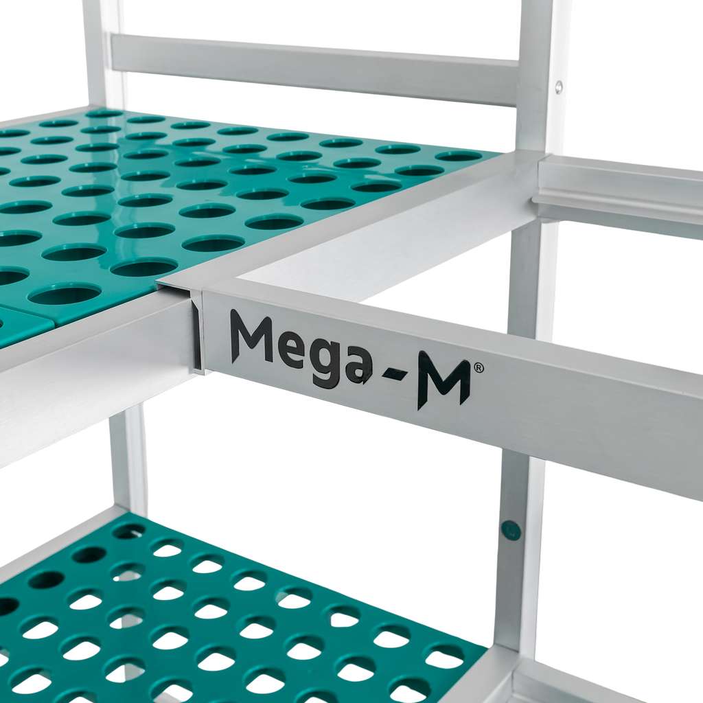 Regał aluminiowy Mega-M ALUFRI 4 półki z tworzywa sztucznego PP duży narożny
