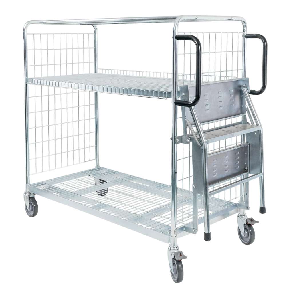 Wózek półkowy kompletacyjny FORKBERG PICKER H122 1 półka ocynk nośność 300 kg ze schodkami