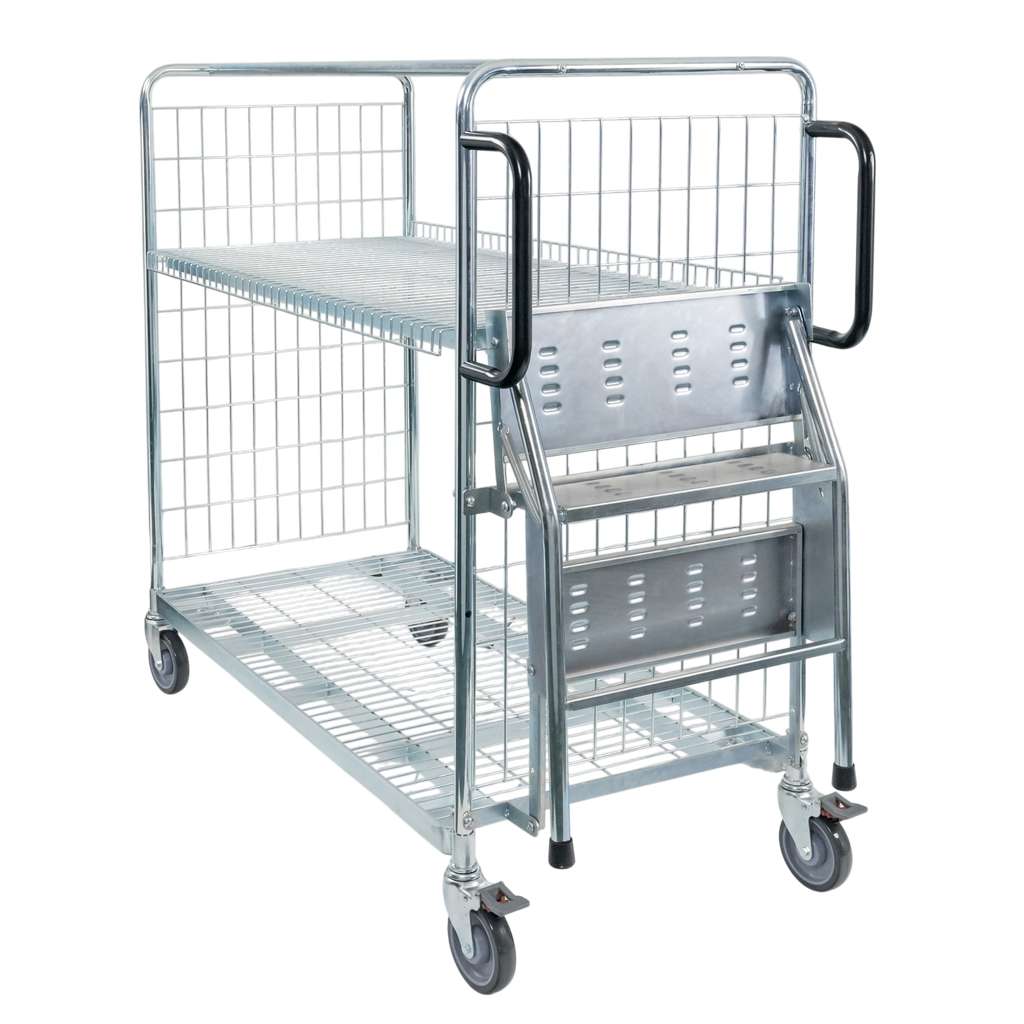 Wózek półkowy kompletacyjny FORKBERG PICKER H122 1 półka ocynk nośność 300 kg ze schodkami