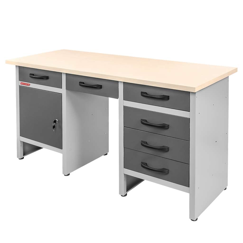 Stół warsztatowy z 6 szufladami 1 szafką zamykaną WERKBERG HANDYMAN S-160 cm G-60 cm H-85 cm grafit