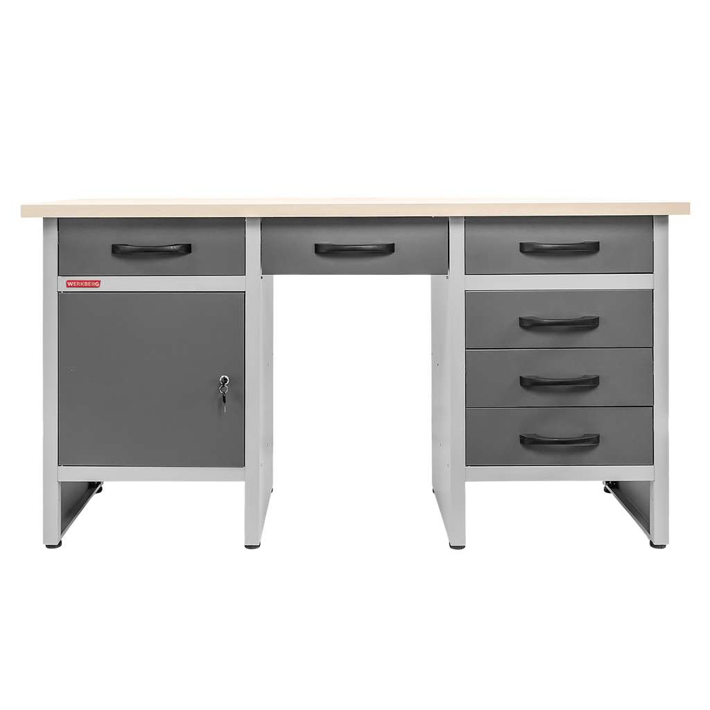 Stół warsztatowy z 6 szufladami 1 szafką zamykaną WERKBERG HANDYMAN S-160 cm G-60 cm H-85 cm grafit