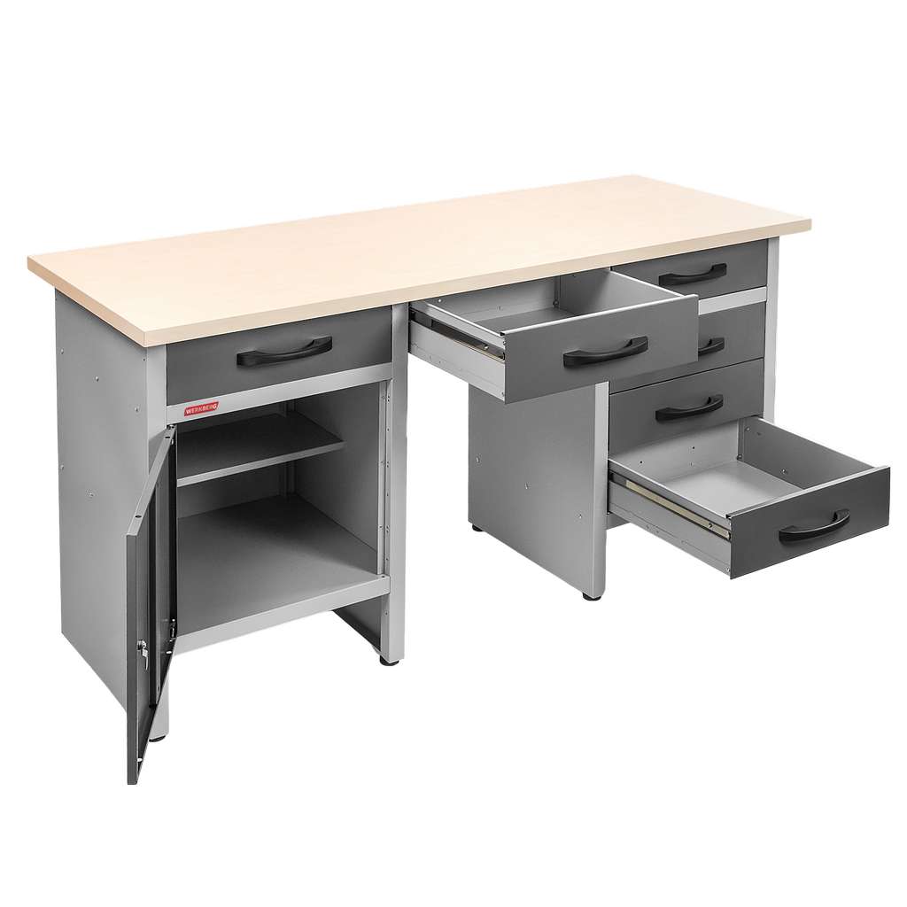 Stół warsztatowy z 6 szufladami 1 szafką zamykaną WERKBERG HANDYMAN S-160 cm G-60 cm H-85 cm grafit