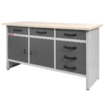 Zdjęcie produktu: Stół warsztatowy z 6 szufladami i 2 szafkami zamykanymi WERKBERG HANDYMAN S-160 cm G-60 cm H-85 cm grafit/szary