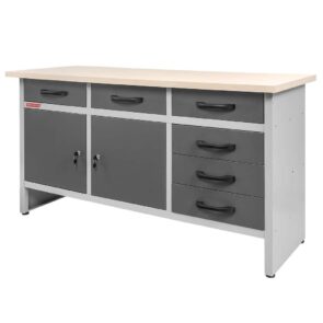 Zdjęcie produktu: Stół warsztatowy z 6 szufladami i 2 szafkami zamykanymi WERKBERG HANDYMAN S-160 cm G-60 cm H-85 cm grafit/szary