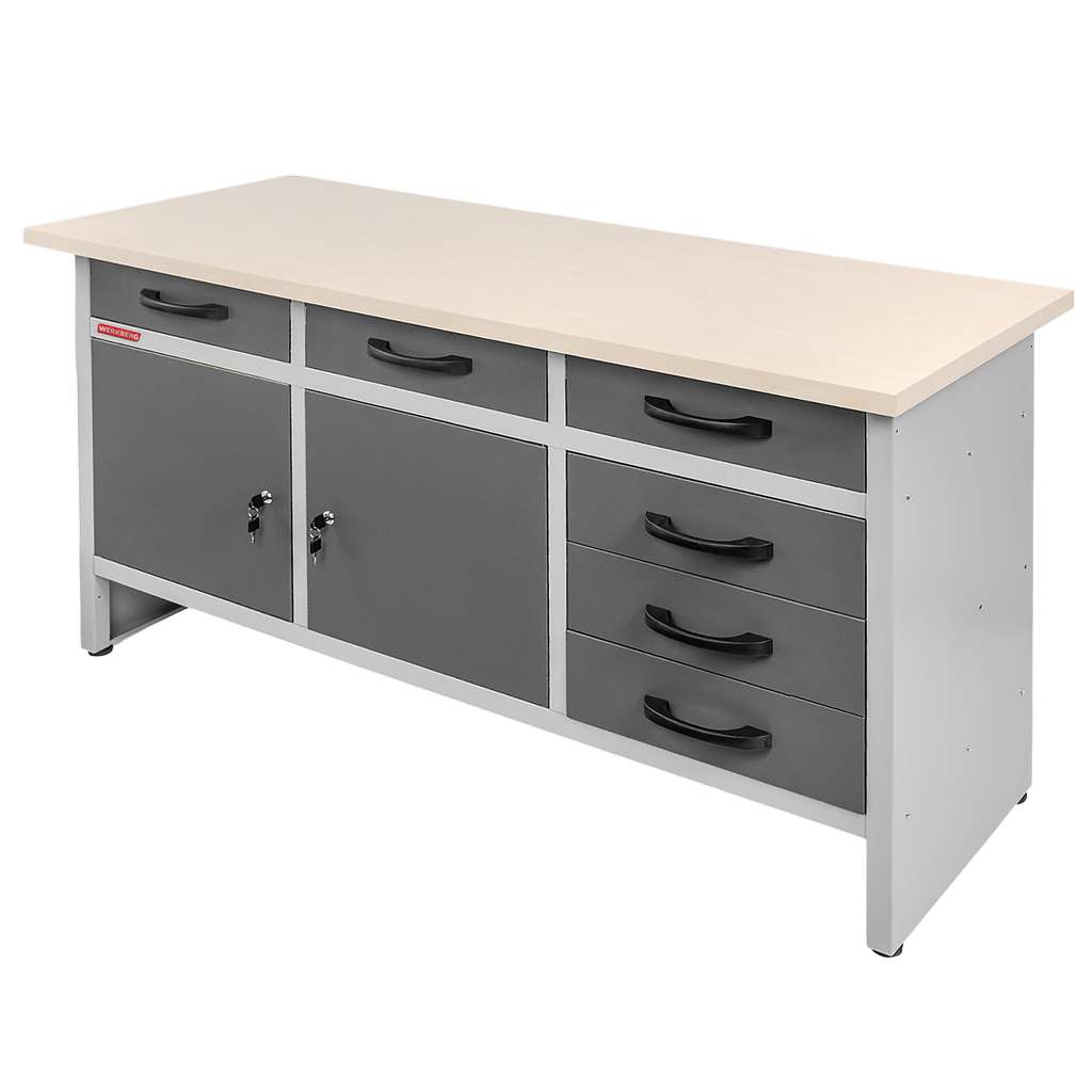 Stół warsztatowy z 6 szufladami i 2 szafkami zamykanymi WERKBERG HANDYMAN S-160 cm G-60 cm H-85 cm grafit