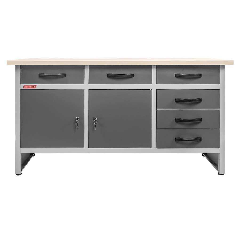 Stół warsztatowy z 6 szufladami i 2 szafkami zamykanymi WERKBERG HANDYMAN S-160 cm G-60 cm H-85 cm grafit