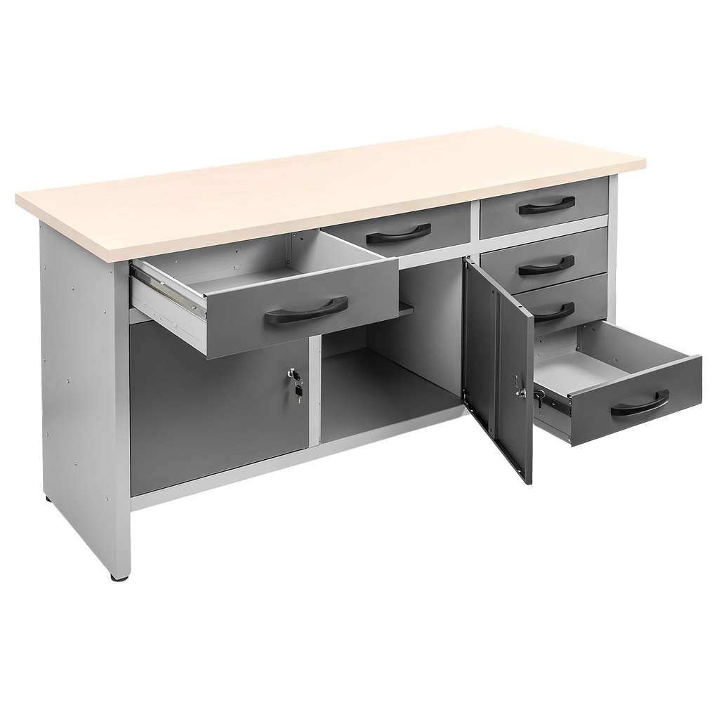 Stół warsztatowy z 6 szufladami i 2 szafkami zamykanymi WERKBERG HANDYMAN S-160 cm G-60 cm H-85 cm grafit