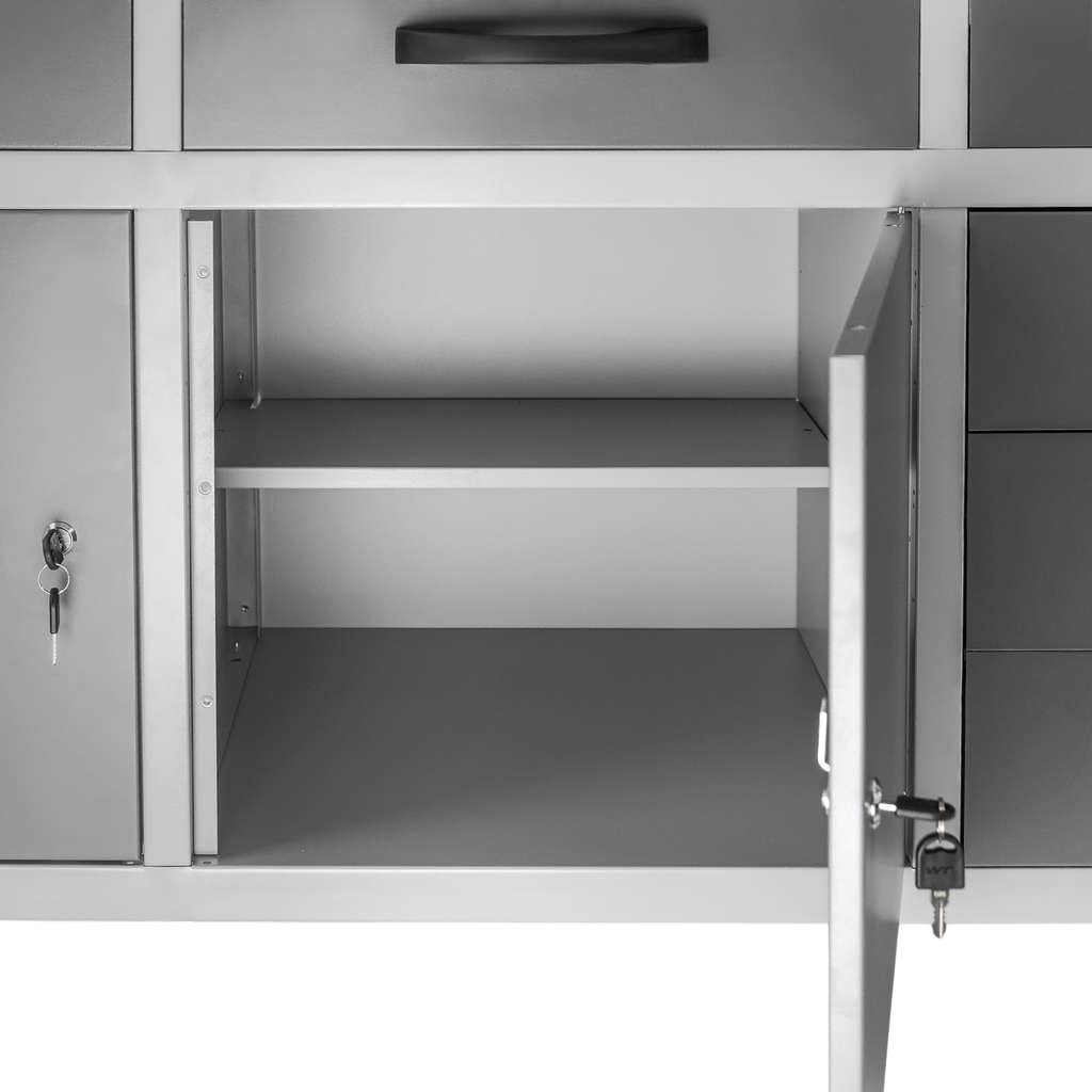 Stół warsztatowy z 6 szufladami i 2 szafkami zamykanymi WERKBERG HANDYMAN S-160 cm G-60 cm H-85 cm grafit